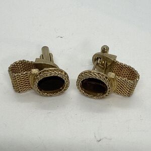 Vintage Swank Tigers Eye Cufflinks Tie Pin SET Oval Gold Tone